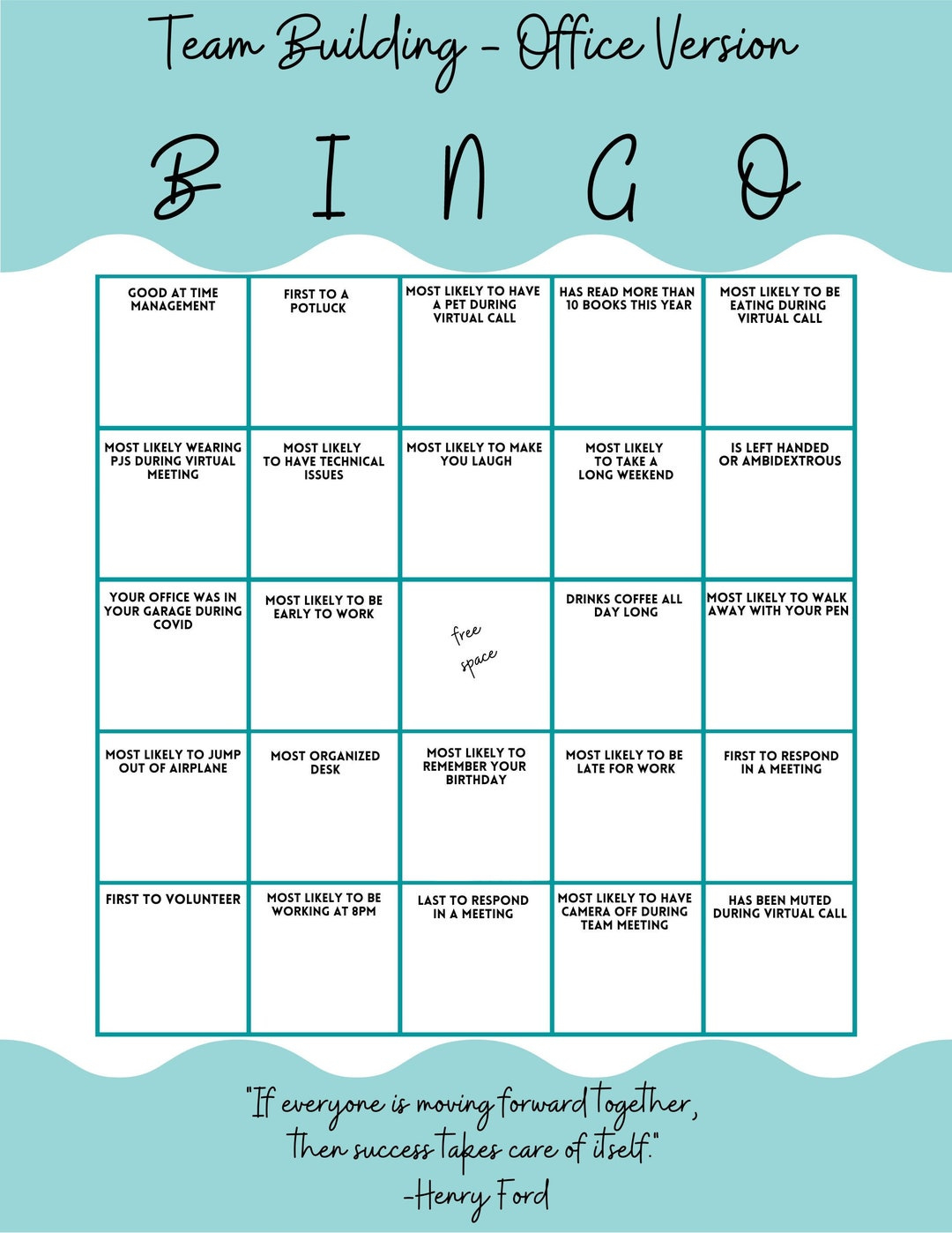 Team Building Bingo Game Office Version - Etsy Uk with regard to Team Building Bingo Card Generator