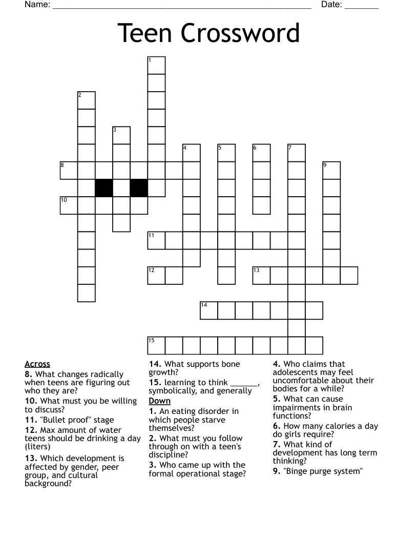 Teen Crossword - Wordmint throughout Free Printable Crossword Puzzles For Teenagers