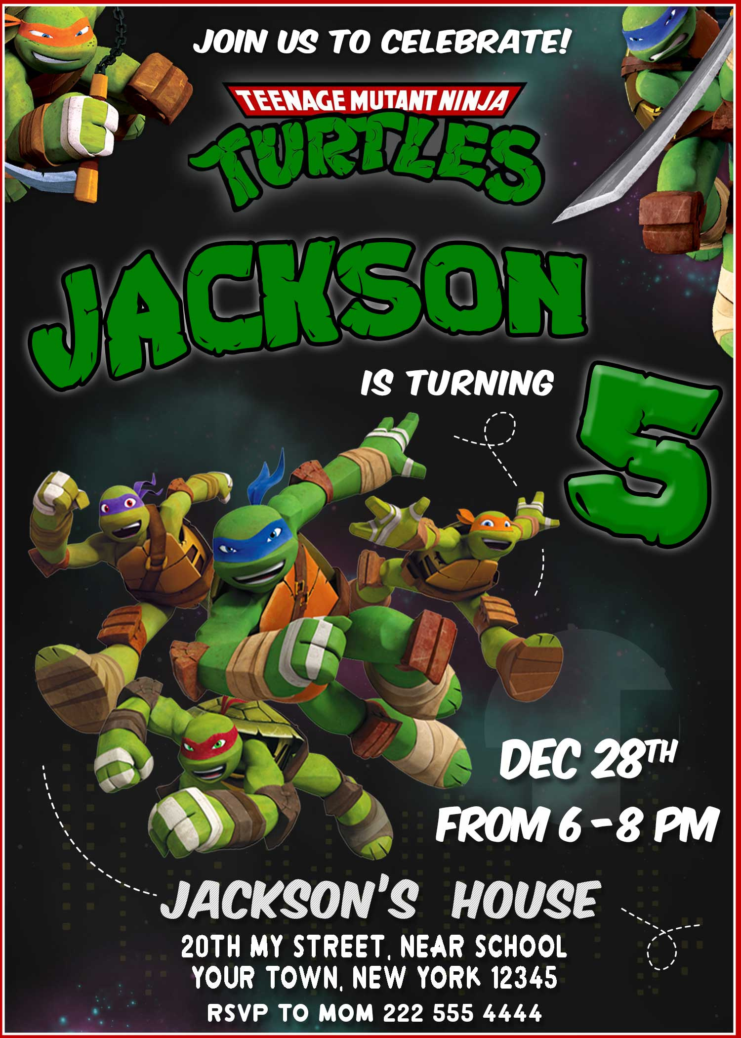 Teenage Mutant Ninja Turtles Birthday Invitation | Amazing Invite in Free Printable Tmnt Birthday Invitations