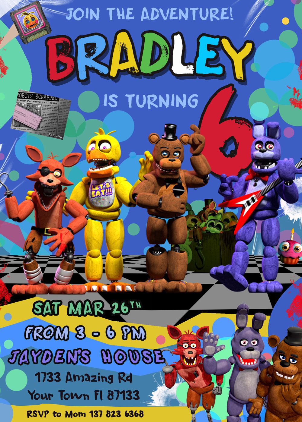 Terrific Five Nights At Freddy&amp;#039;S Birthday Invitation 2022 For Boy regarding Five Nights At Freddy&amp;#039;S Birthday Invitations Printable Free