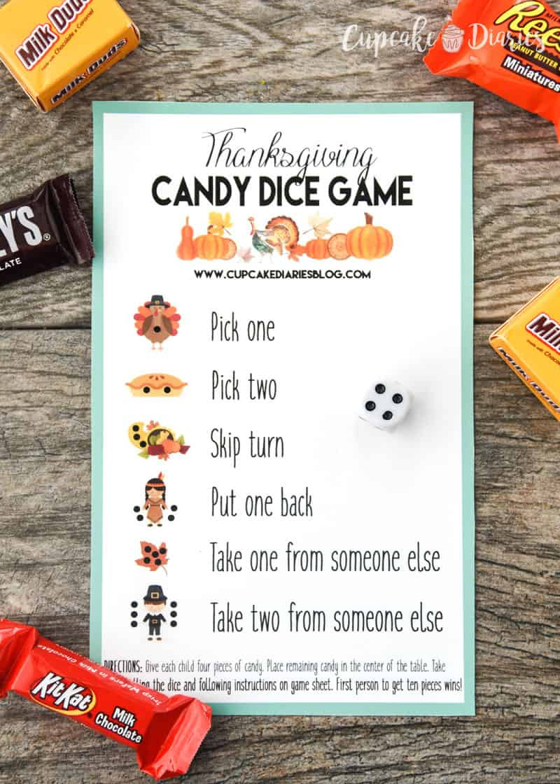 Thanksgiving Candy Dice Game – Printable Game For Kids - Cupcake with Candy Dice Game Free Printable