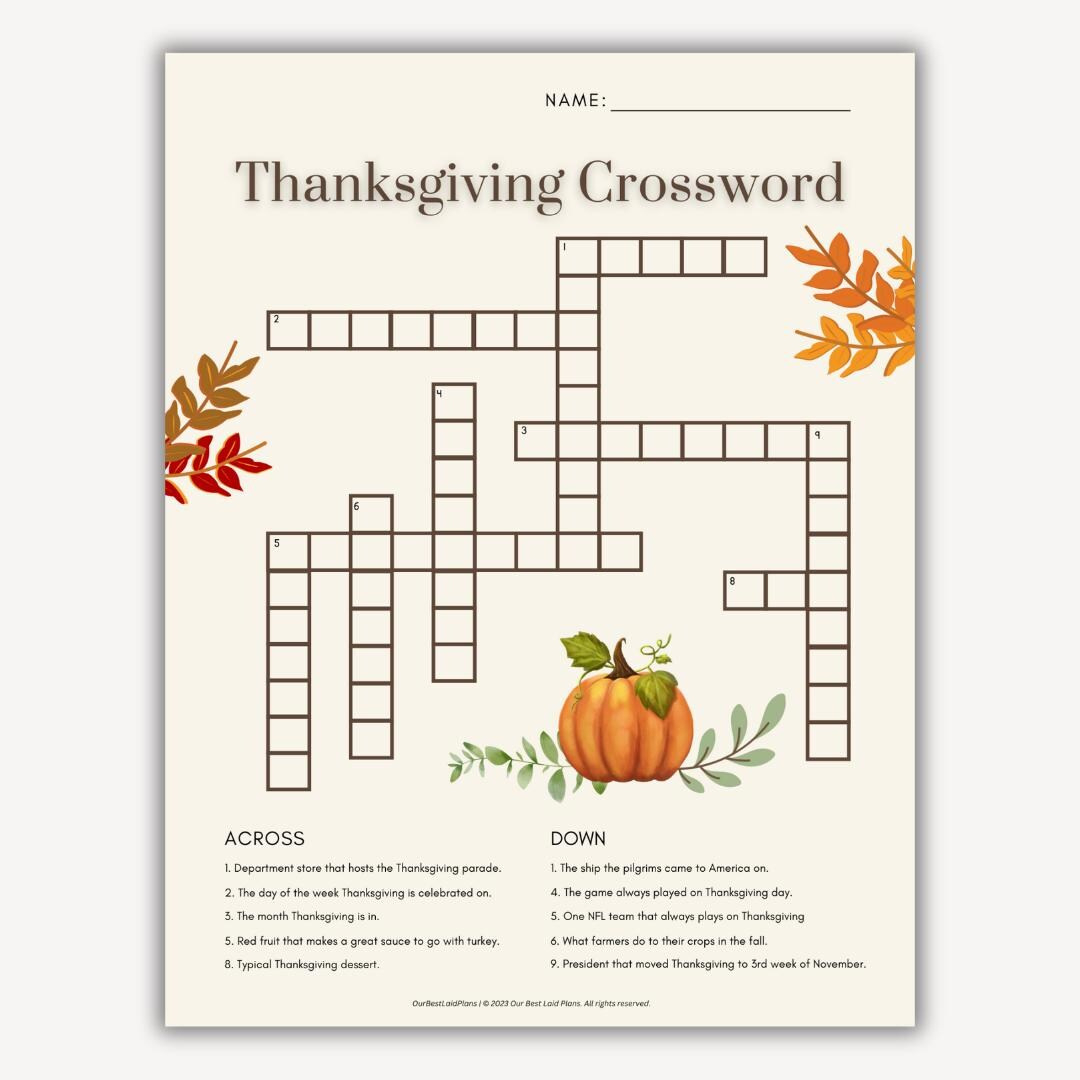 Thanksgiving Crossword Puzzle Printable Pdf Thanksgiving 2024 within Thanksgiving Crossword Puzzles Printable For Adults