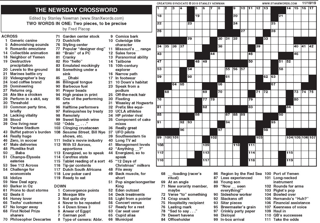 The Newsday Crossword - The Mountain Eagle with regard to Newsday Crossword Today Printable