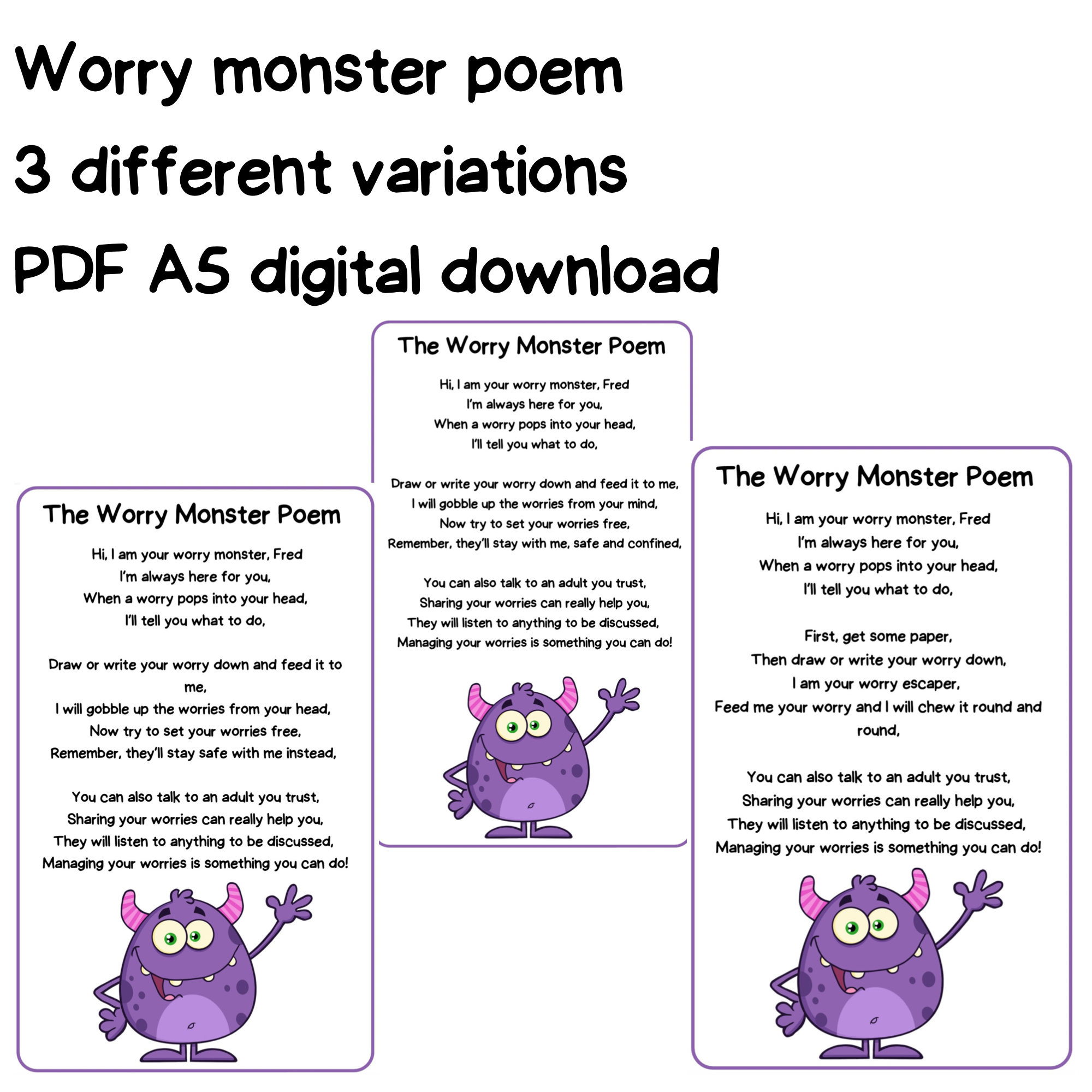 The Worry Monster Poem - Etsy regarding Printable Worry Box Poem