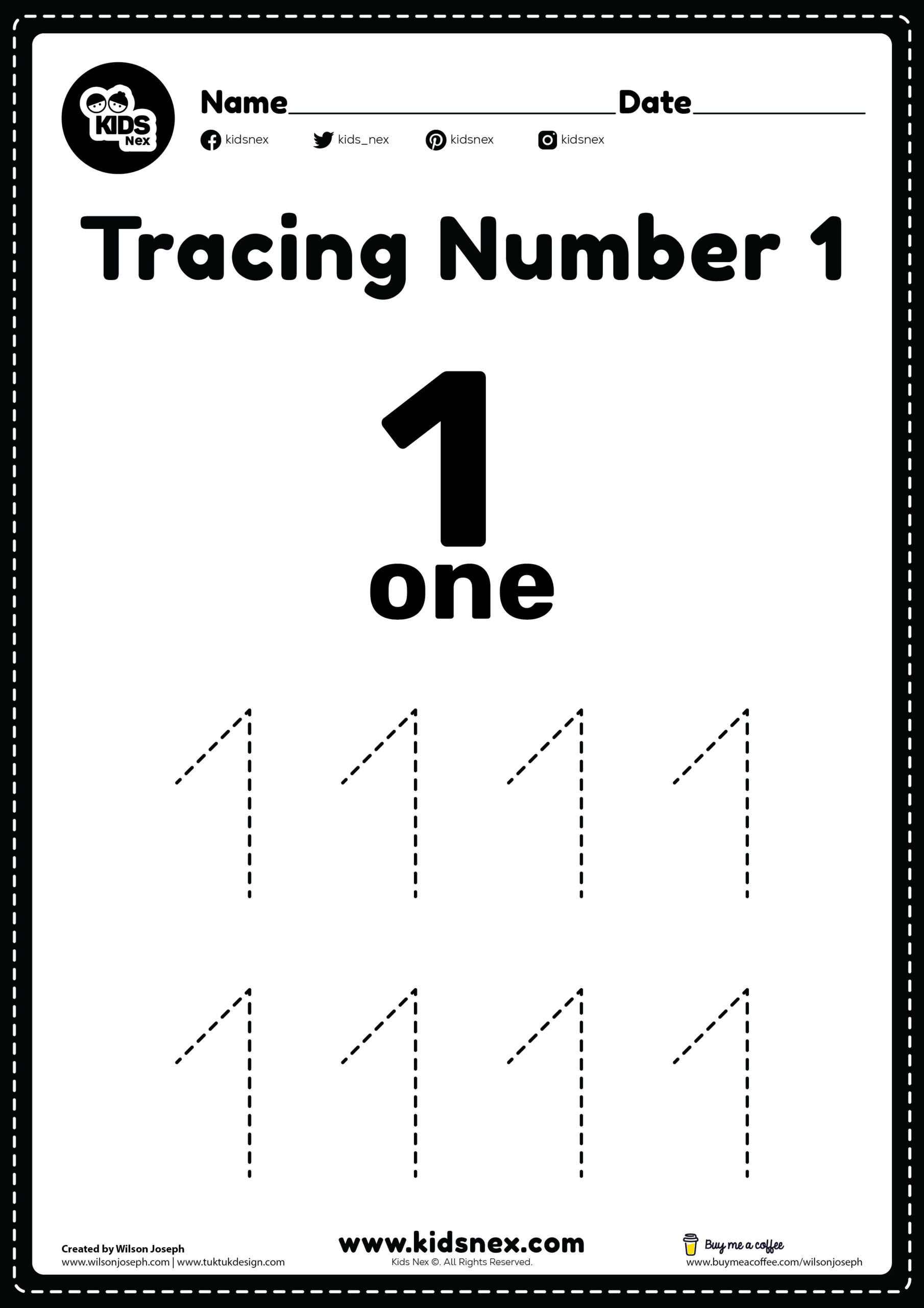 Tracing Number 1 Worksheet - Free Printable | Kidsnex with Number One Worksheet Printable