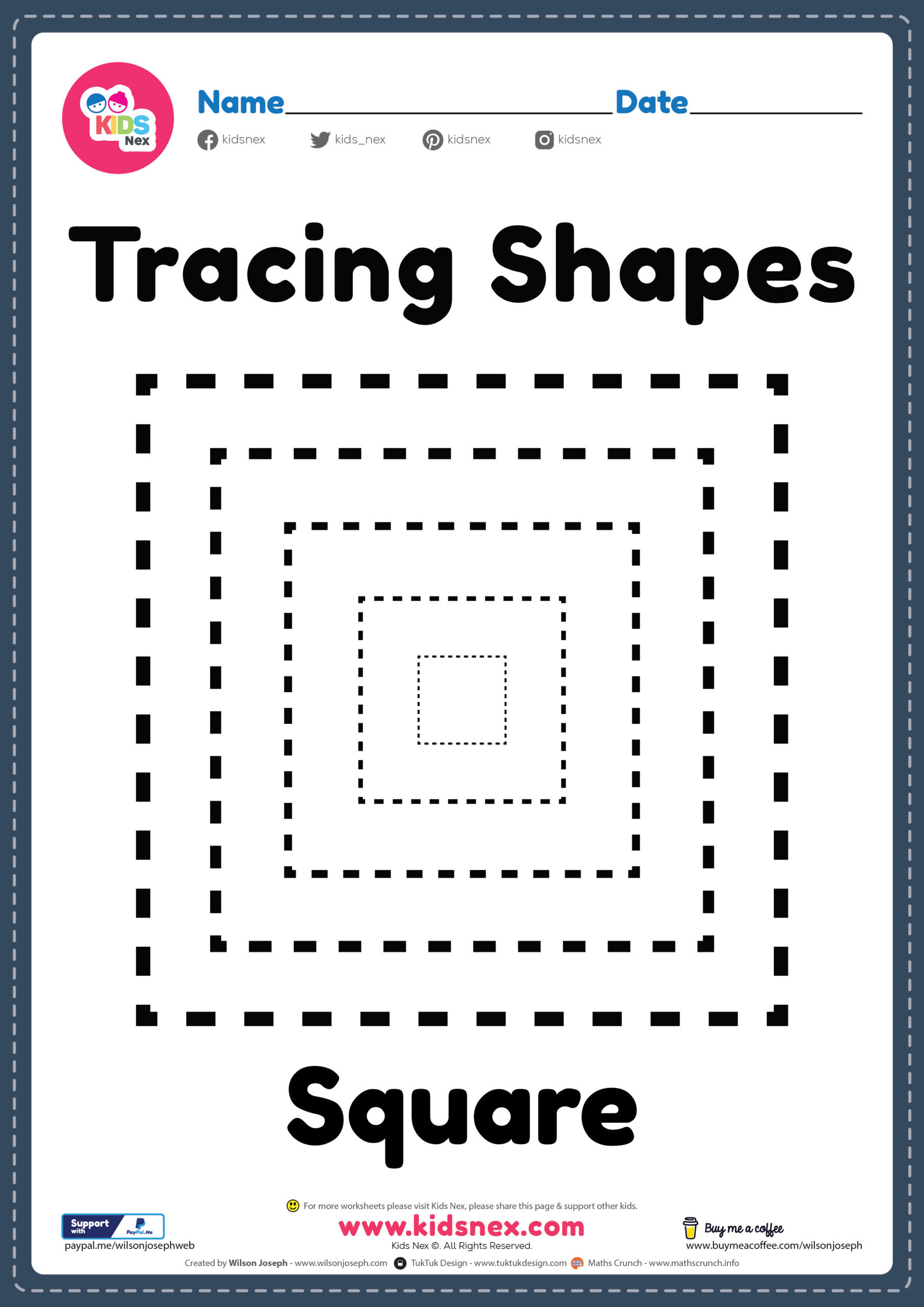 Tracing Shapes Square Lines Worksheet - Free Printable Pdf throughout Free Printable Worksheet Square