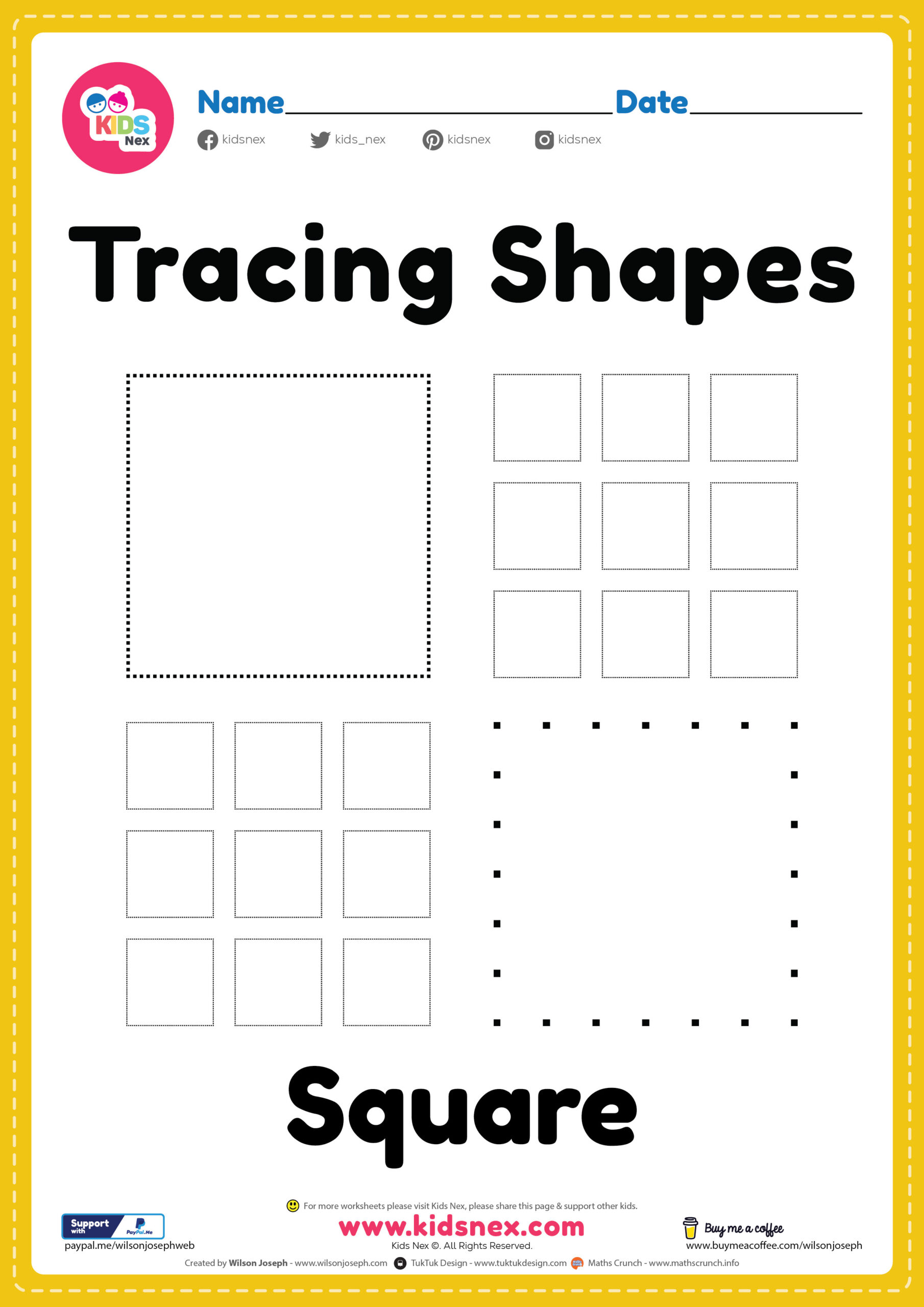 Tracing Square Free Printable Shapes Worksheet For Kids in Free Printable Worksheet Square