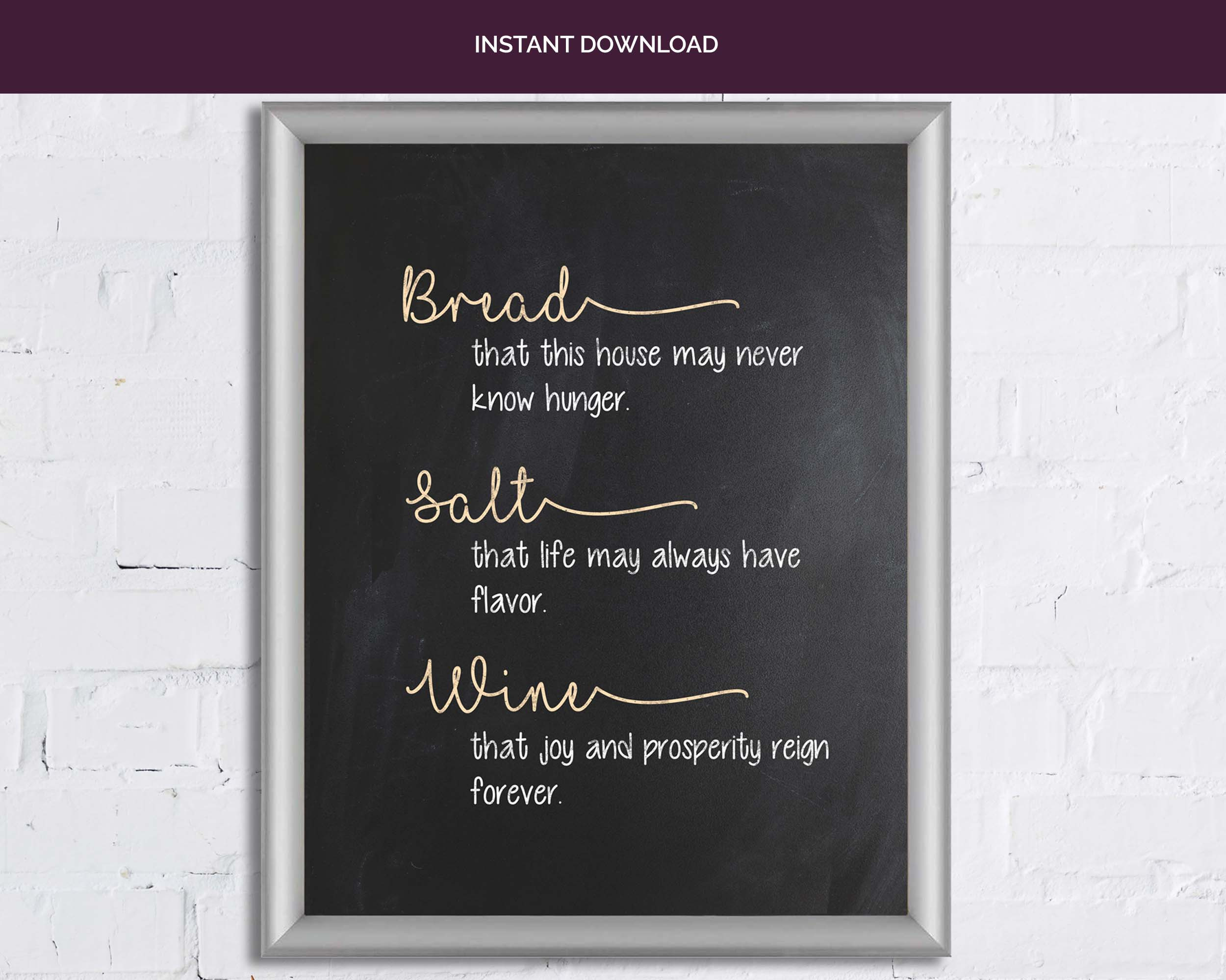 Traditional Housewarming Blessing Printable (Instant Download) for Bread Salt Wine Printable Free