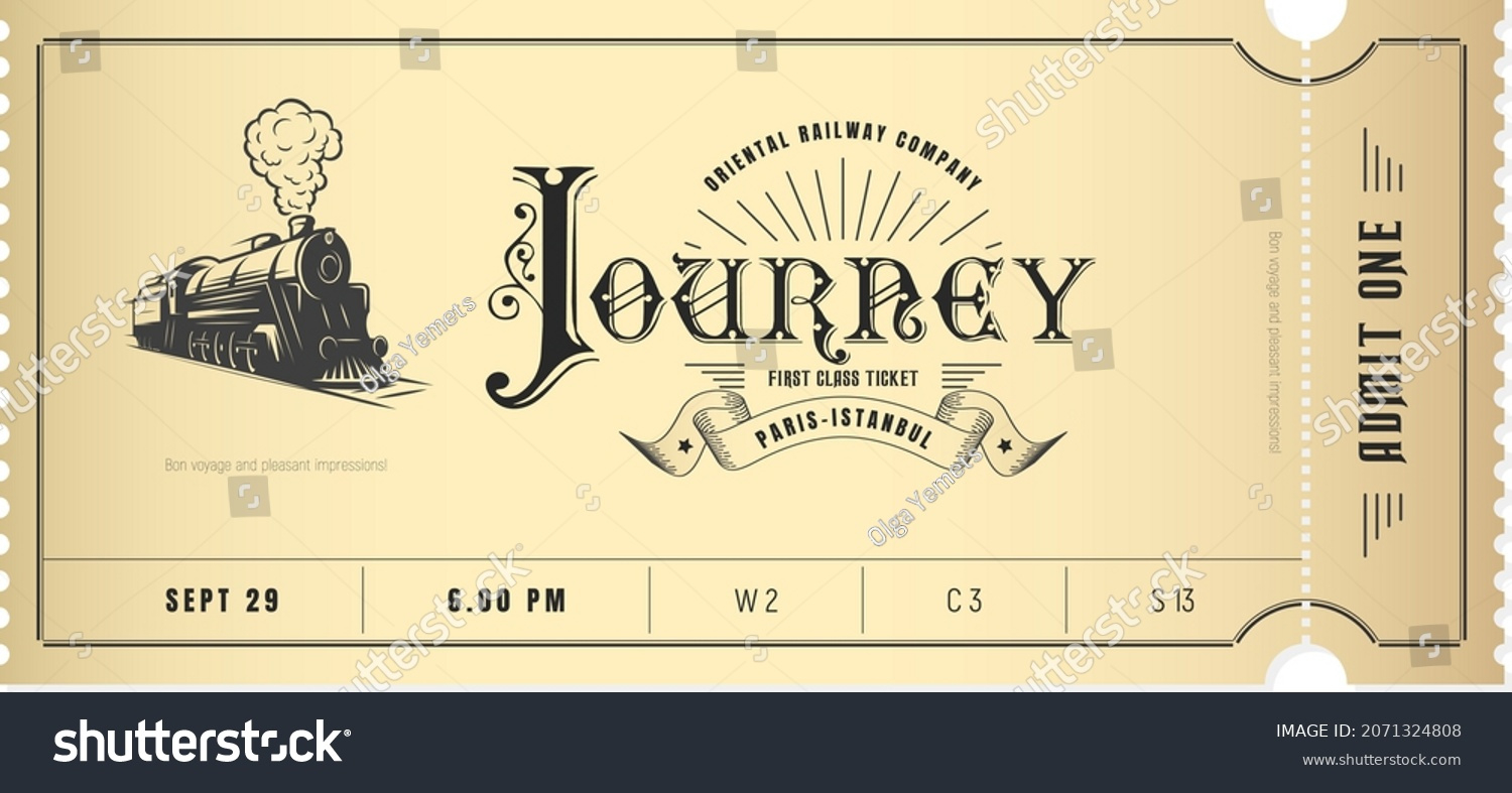 Train Ticket Template Vintage Style Excursion Stock Vector within Free Printable Vintage Train Ticket Template