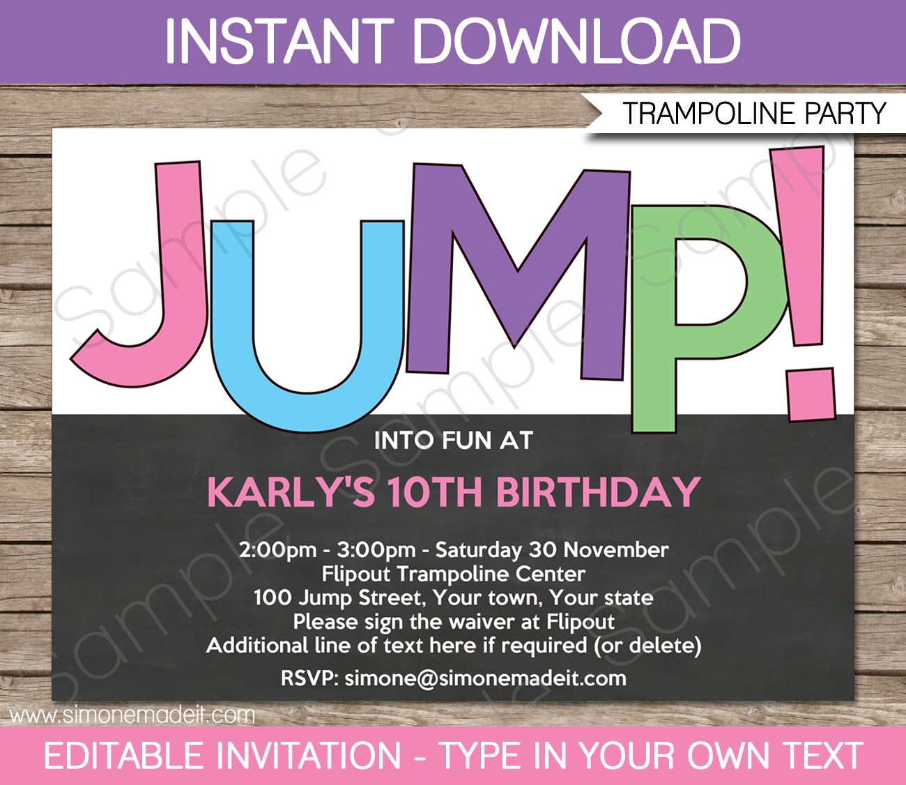 Trampoline Birthday Party Invitations Template - Girls with Free Printable Trampoline Birthday Party Invitation Template Free