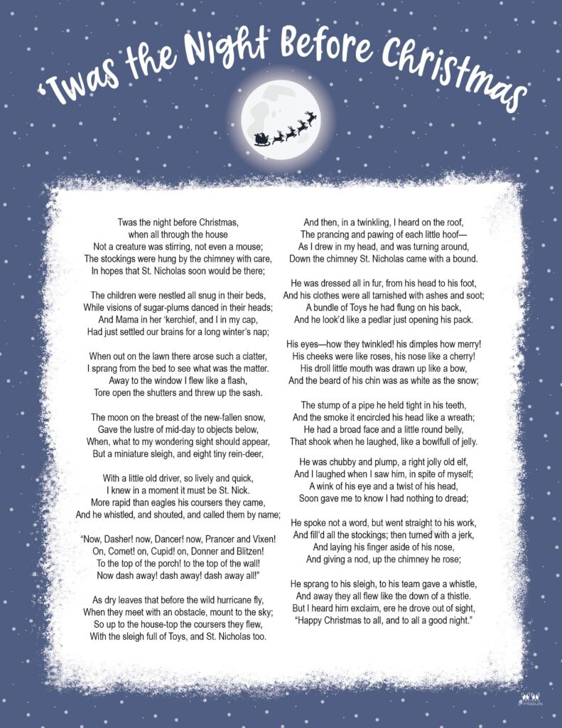 Twas The Night Before Christmas Printables | Printabulls within Twas the Night Before Jesus Came Free Printable