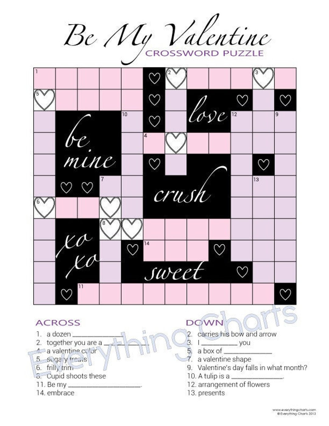 Valentine Crossword Puzzle - Pdf Files/Printables - Etsy for Valentine&amp;amp;#039;s Day Crosswords Printable