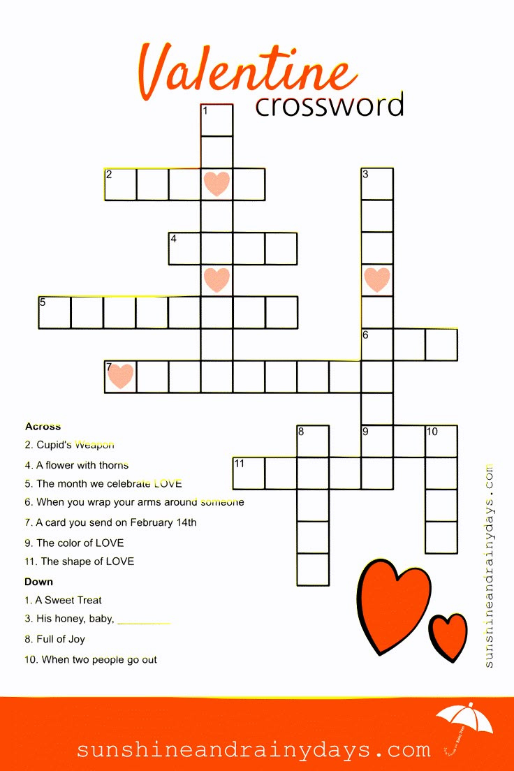 Valentine Crossword Puzzle with regard to Valentine Crossword Puzzle Printable