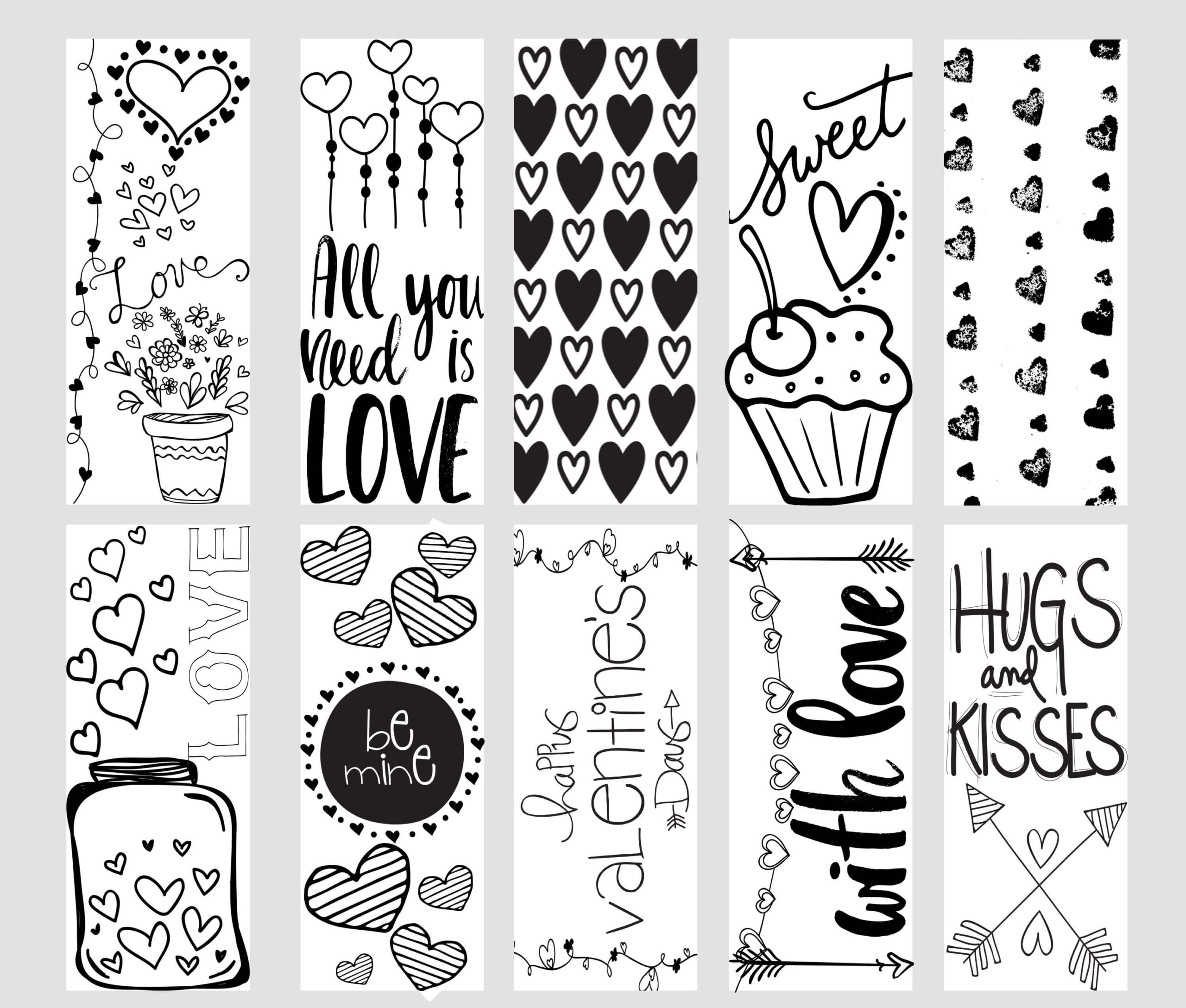 Valentine Printable Coloring Page Bookmarks - Yummi Haus within Free Printable Valentine Bookmarks To Color