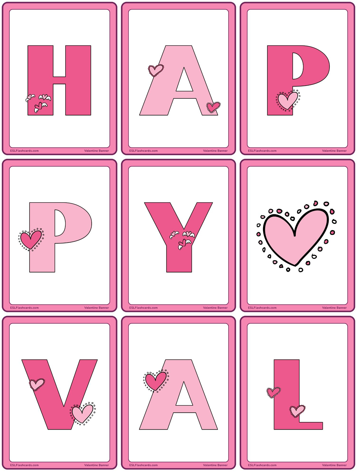 Valentine&amp;#039;S Day Banners – Esl Flashcards regarding Free Printable Happy Valentines Day Banner Printable