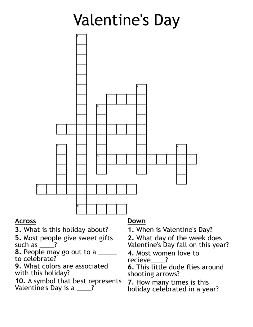 Valentine&amp;#039;S Day Crossword - Wordmint throughout Valentine&amp;amp;#039;s Day Crosswords Printable