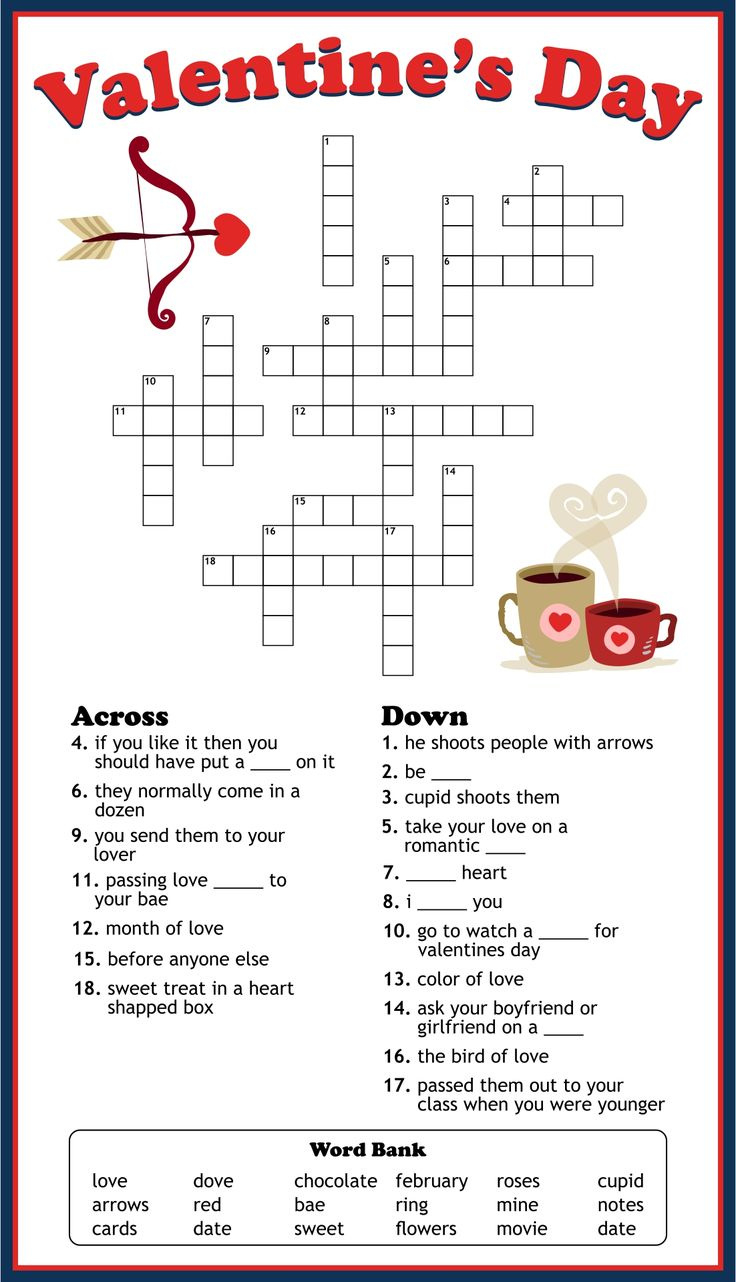 Valentine&amp;#039;S Day Puzzles - 10 Free Pdf Printables | Printablee with regard to Printable Valentine Crossword Puzzles