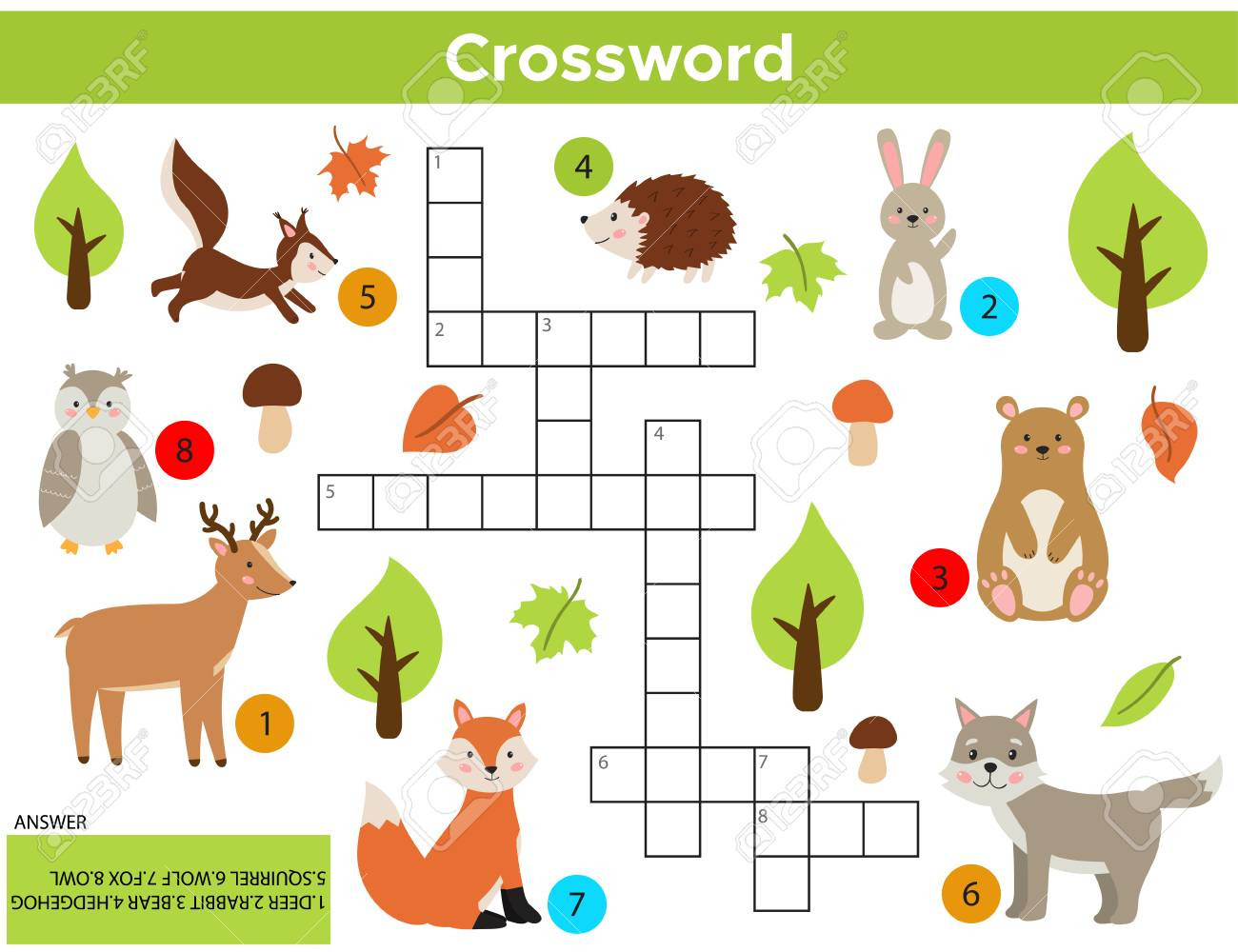 Vector Forest Animals Crossword In English. Education Game For within Fox Crossword Puzzle Today Printable