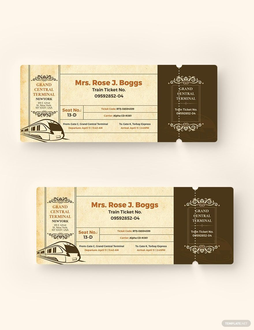 Vintage Train Ticket Template In Word, Pages, Publisher throughout Free Printable Vintage Train Ticket Template