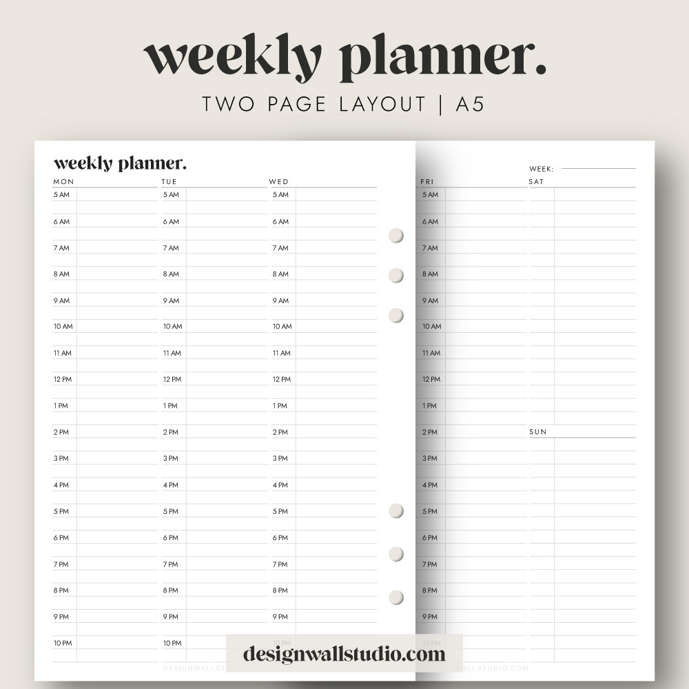 Weekly Planner Printable Insert (A5) – Free Download | Two Page Layout with A5 Planner Inserts Free Printables