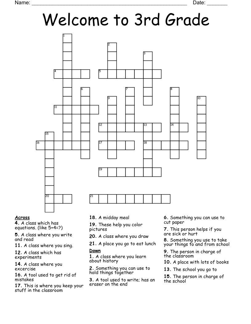 Welcome To 3Rd Grade Crossword - Wordmint intended for Printable Crossword Puzzles For 3rd Graders