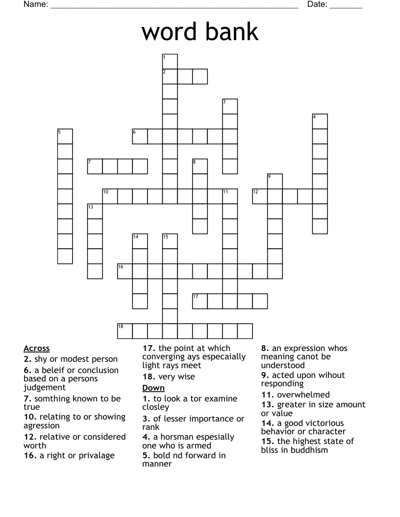 Word Bank Crossword - Wordmint intended for Crossword With Word Bank Printable