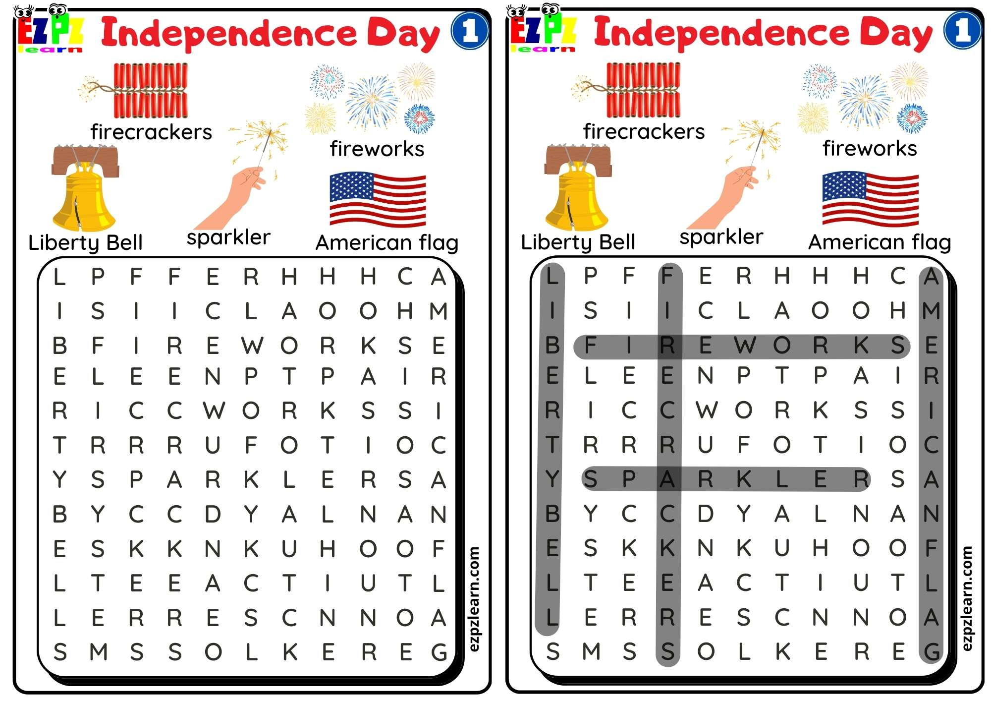 Word Search For Independence Day Group 1 - Ezpzlearn regarding Independence Day Word Search Printable