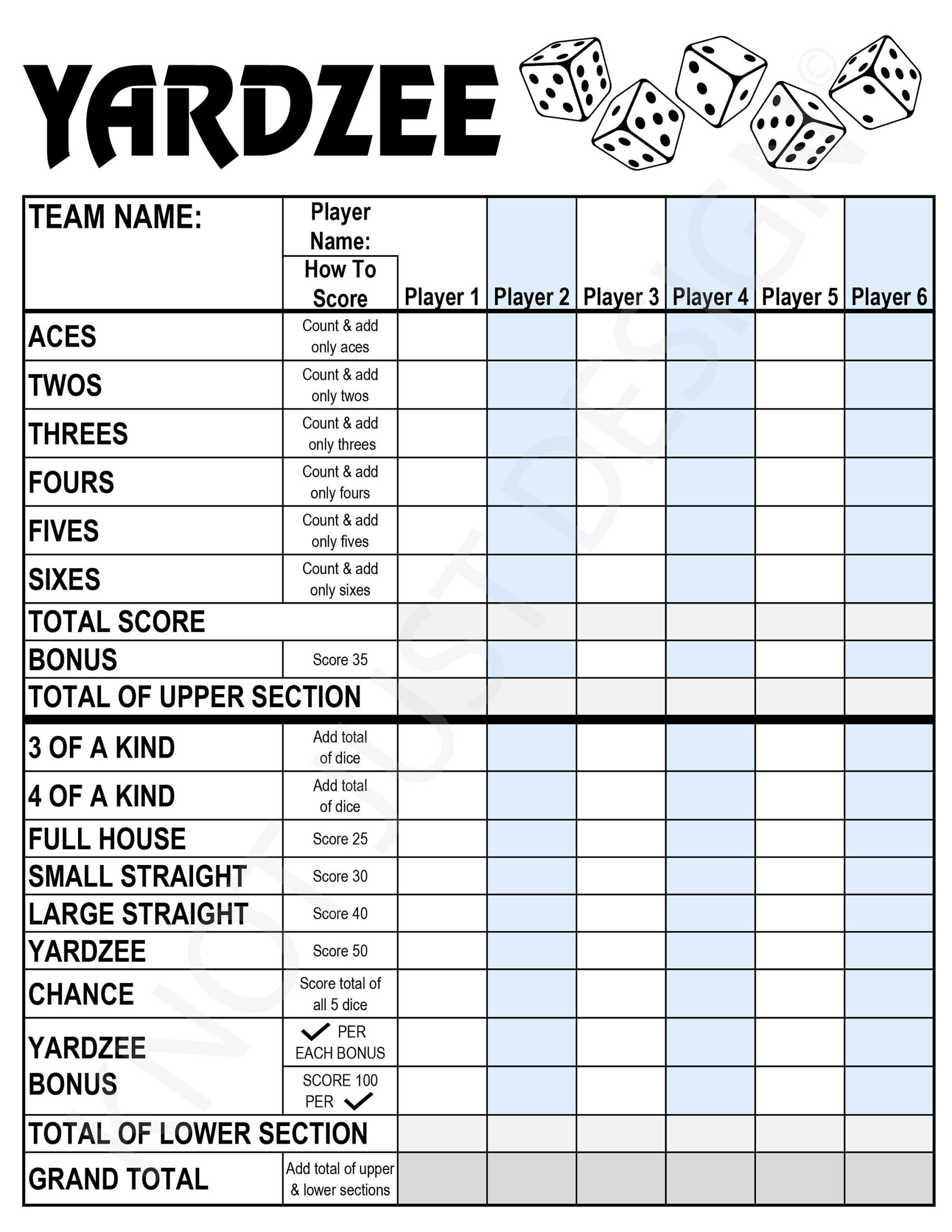 Yardzee Digital Score Card &amp;amp; Rules. Printable, Instant Download within Yardzee Score Card Free Printable