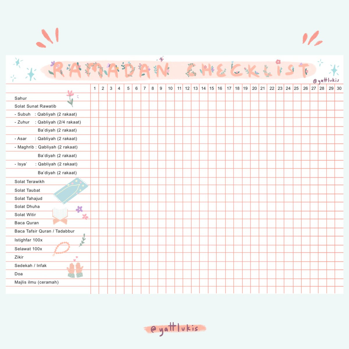 Yatt | Illustrator-Mom On X: &amp;quot;Every Year I Will Prepare My Ramadan throughout Printable Ramadan Checklist