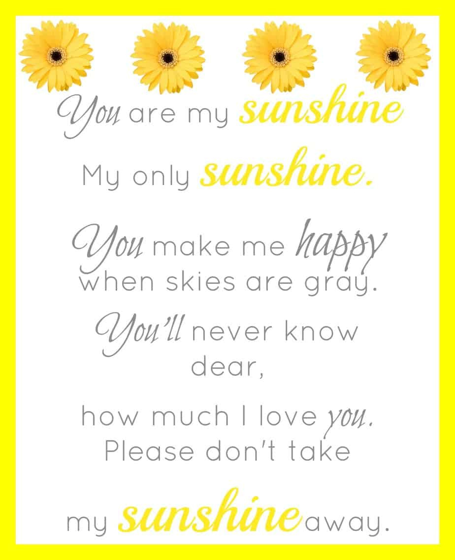 You Are My Sunshine Printable - Simple Living Mama within Free Printable &amp;amp;#039;You Are My Sunshine&amp;amp;#039; Lyrics