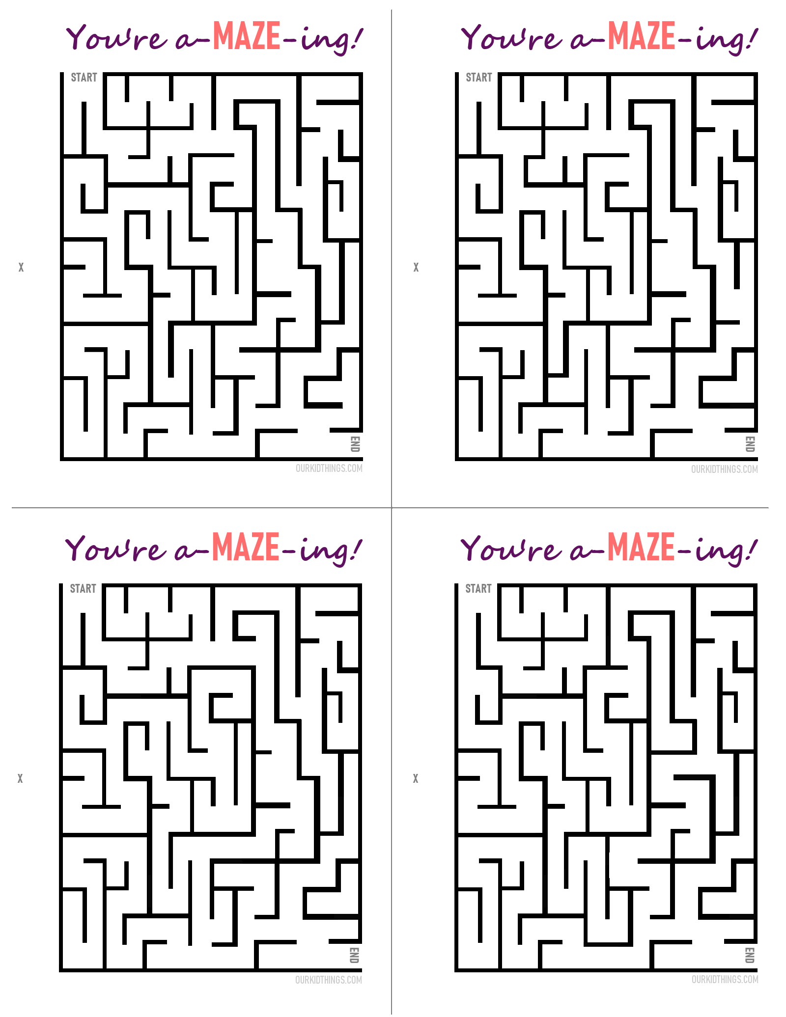 You&amp;#039;Re A-Maze-Ing! Free Printable Cards - Our Kid Things regarding Free Printable Valentine Maze