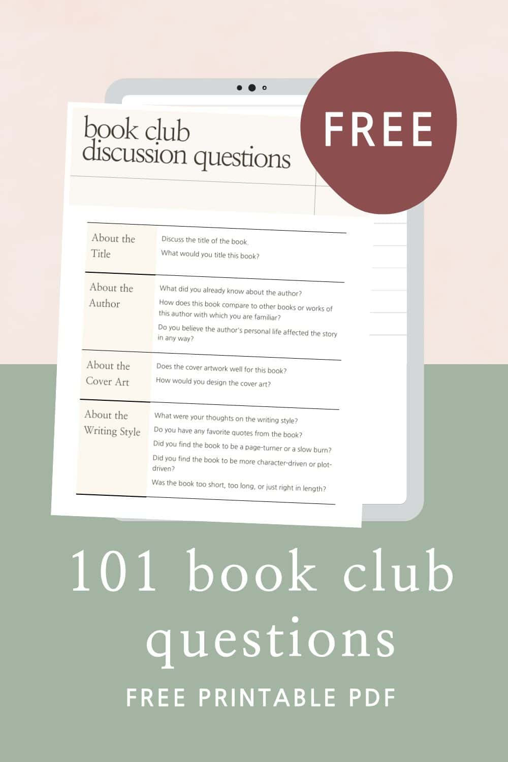 101 Book Club Discussion Questions For Any Book (Printable Pdf) within Free Printable Book Club Questions