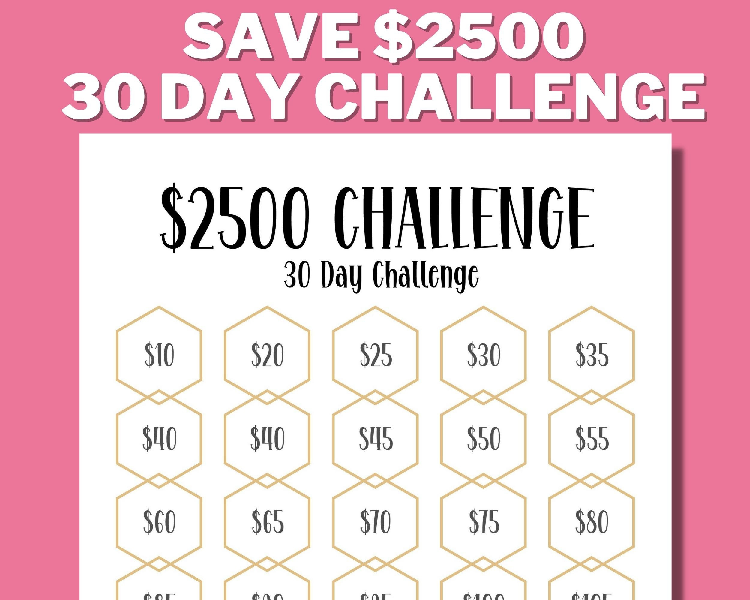 2500 30 Day Challenge Printable, 2500 Savings Challenge, Sparziel regarding 30 Day Money Saving Challenge Printable