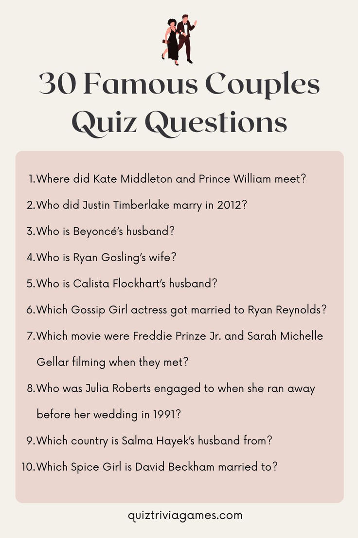 30 Famous Couples Quiz Questions And Answers 💑✨ in Famous Couples Trivia Questions And Answers Printable
