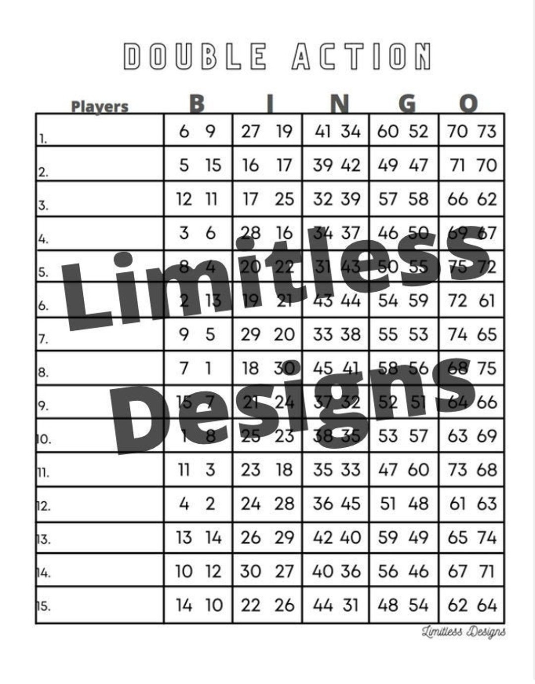 5 Double Action Bingo Boards - Etsy regarding Double Action Bingo Card