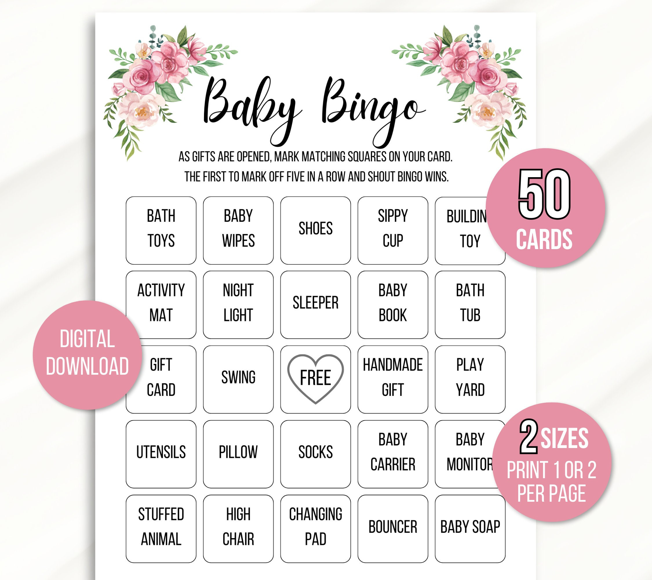 50 Babyparty Bingokarten, Baby Bingo Spielkarten, Baby Geschenk inside Baby Shower Bingo Card