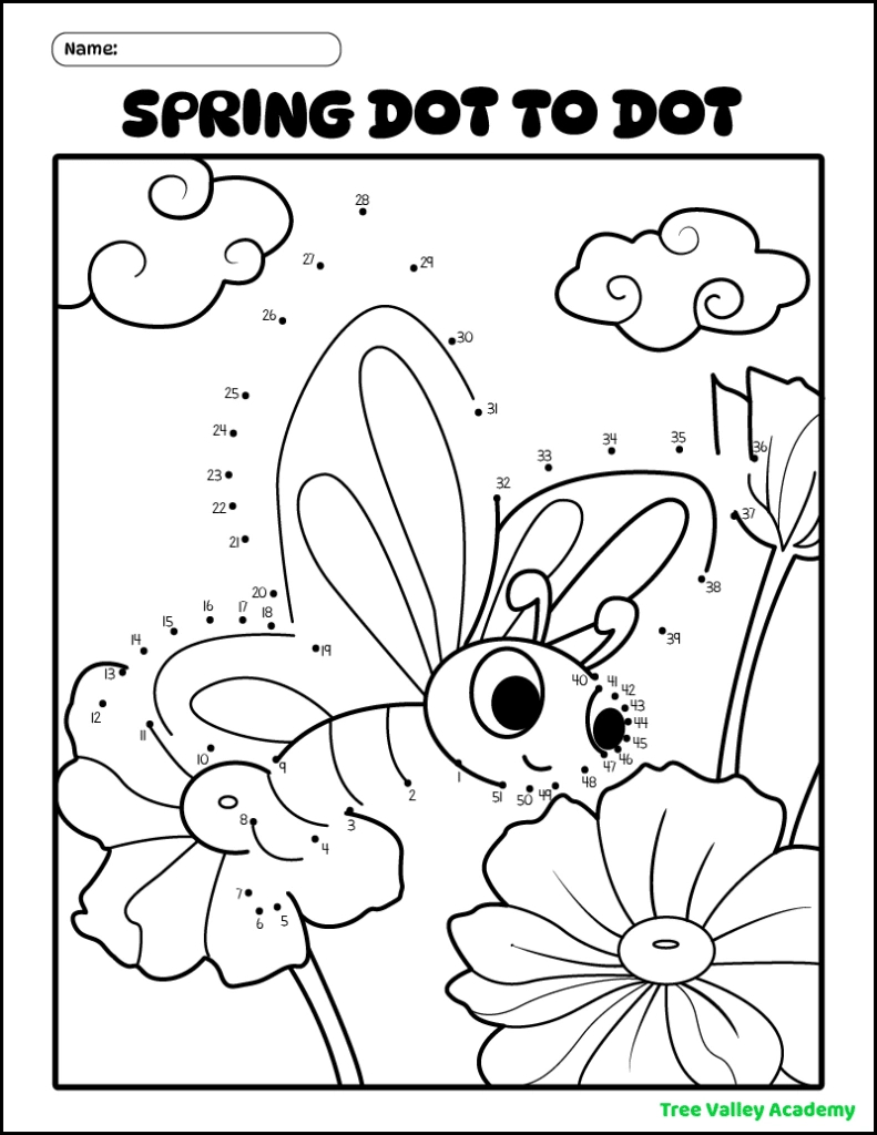 8 Spring Connect The Dots Coloring Pages - Tree Valley Academy intended for Spring Dot To Dot Free Printables