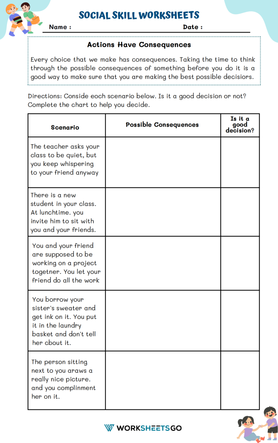 Actions Have Consequences Worksheets | Worksheetsgo regarding Free Printable Actions and Consequences Worksheets