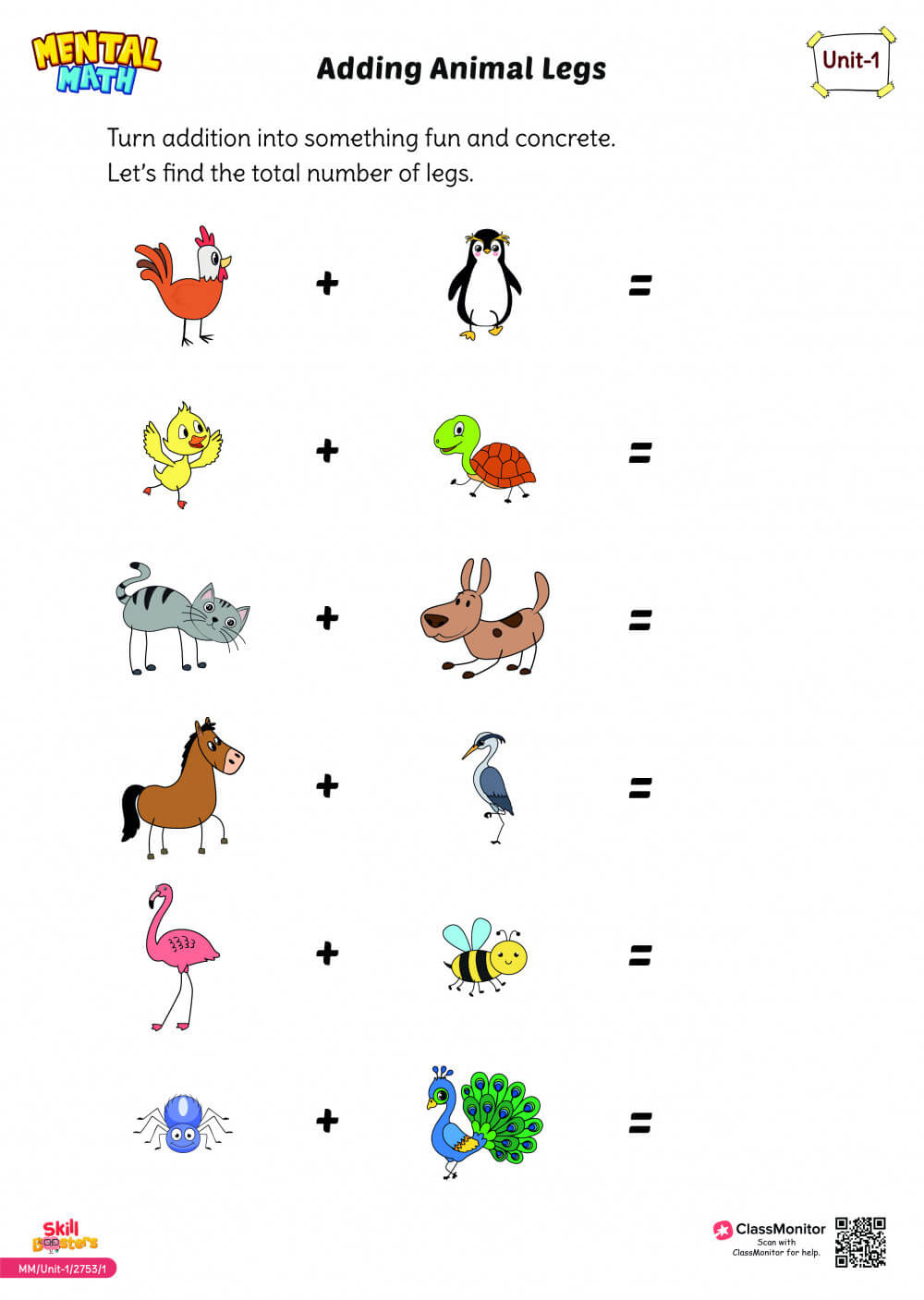 Addition Activity Adding Animal Legs Worksheet - Classmonitor for Animal Picture Addition Worksheet