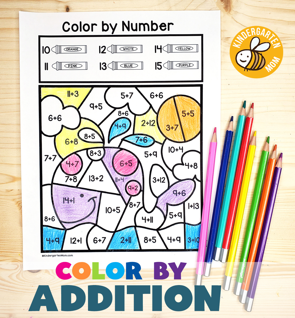 Addition Colornumber Worksheets - Kindergarten Mom regarding Color By Addition Worksheet Printable