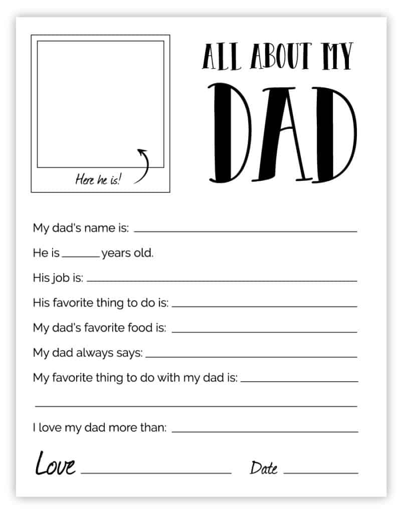 All About My Dad - Free Printable Father&amp;#039;S Day Gift pertaining to I Love My Dad Because Printables