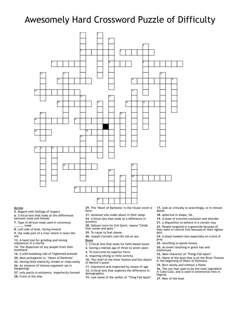 Awesomely Hard Crossword Puzzle Of Difficulty - Wordmint for Hard Crossword Puzzles Printable