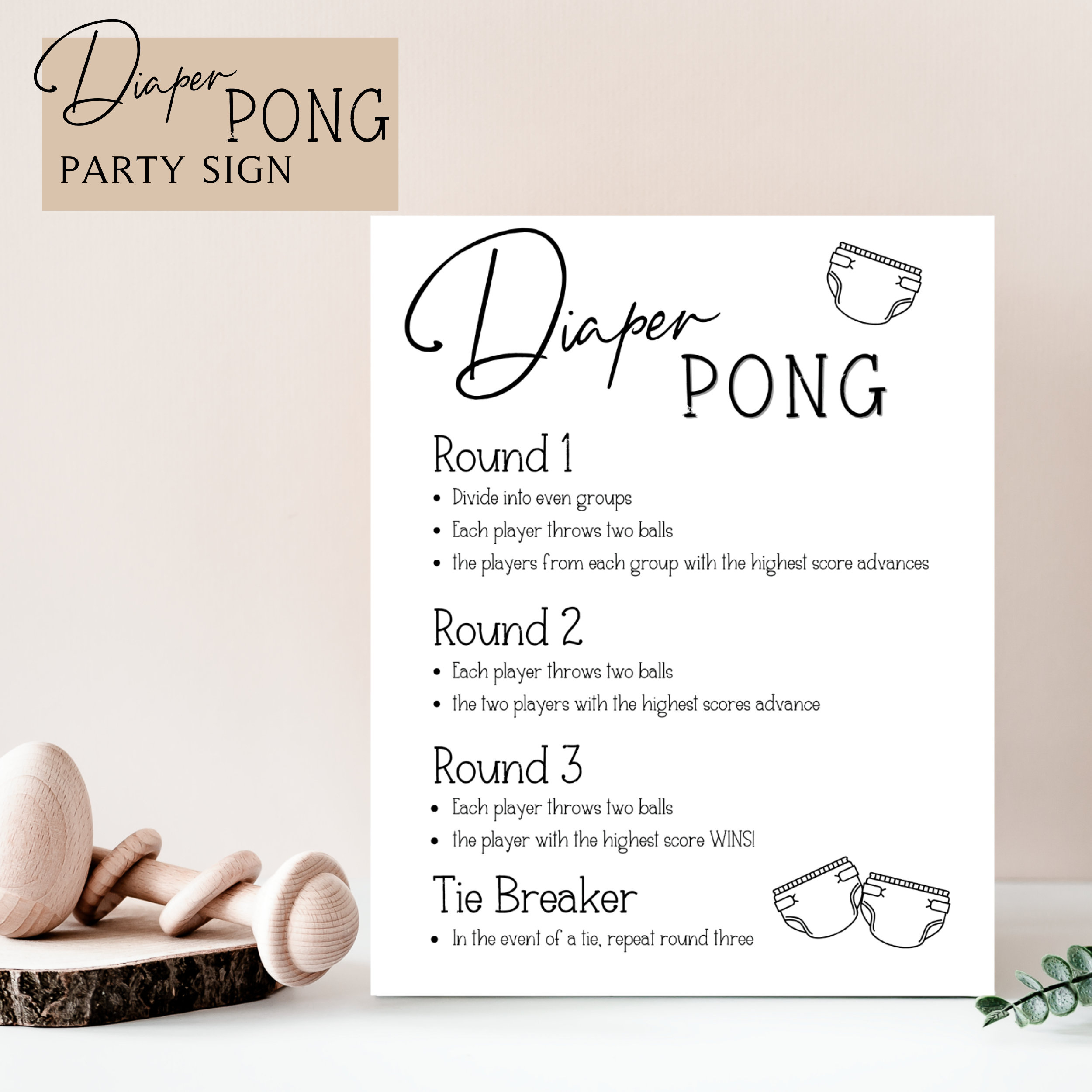 Baby Shower Diaper Pong | Baby Shower Activity | Instant Download with Free Printable Diaper Pong Rules