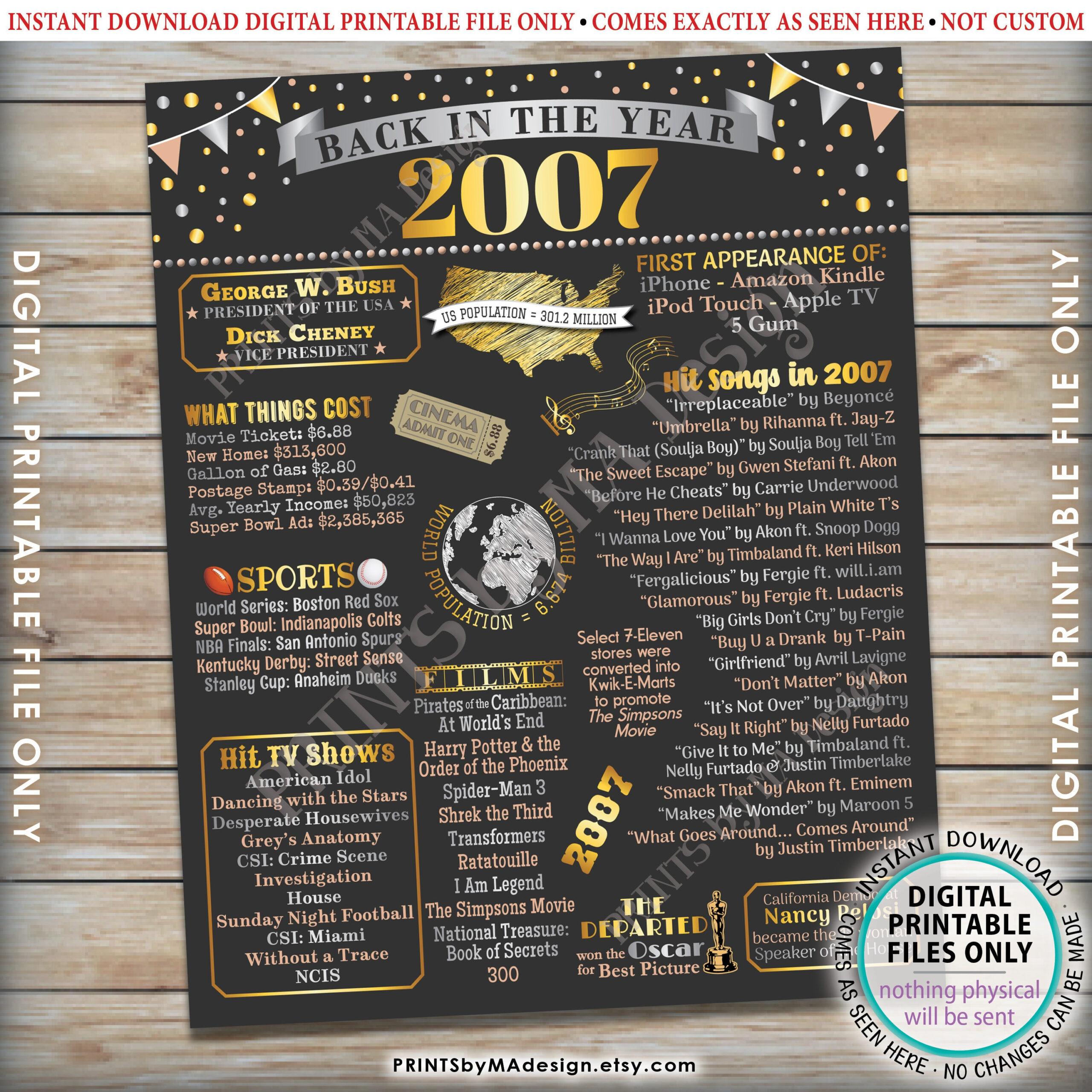 Back In The Year 2007 Poster Bord, Remember 2007 Schild with regard to Back In 2007 Free Printable