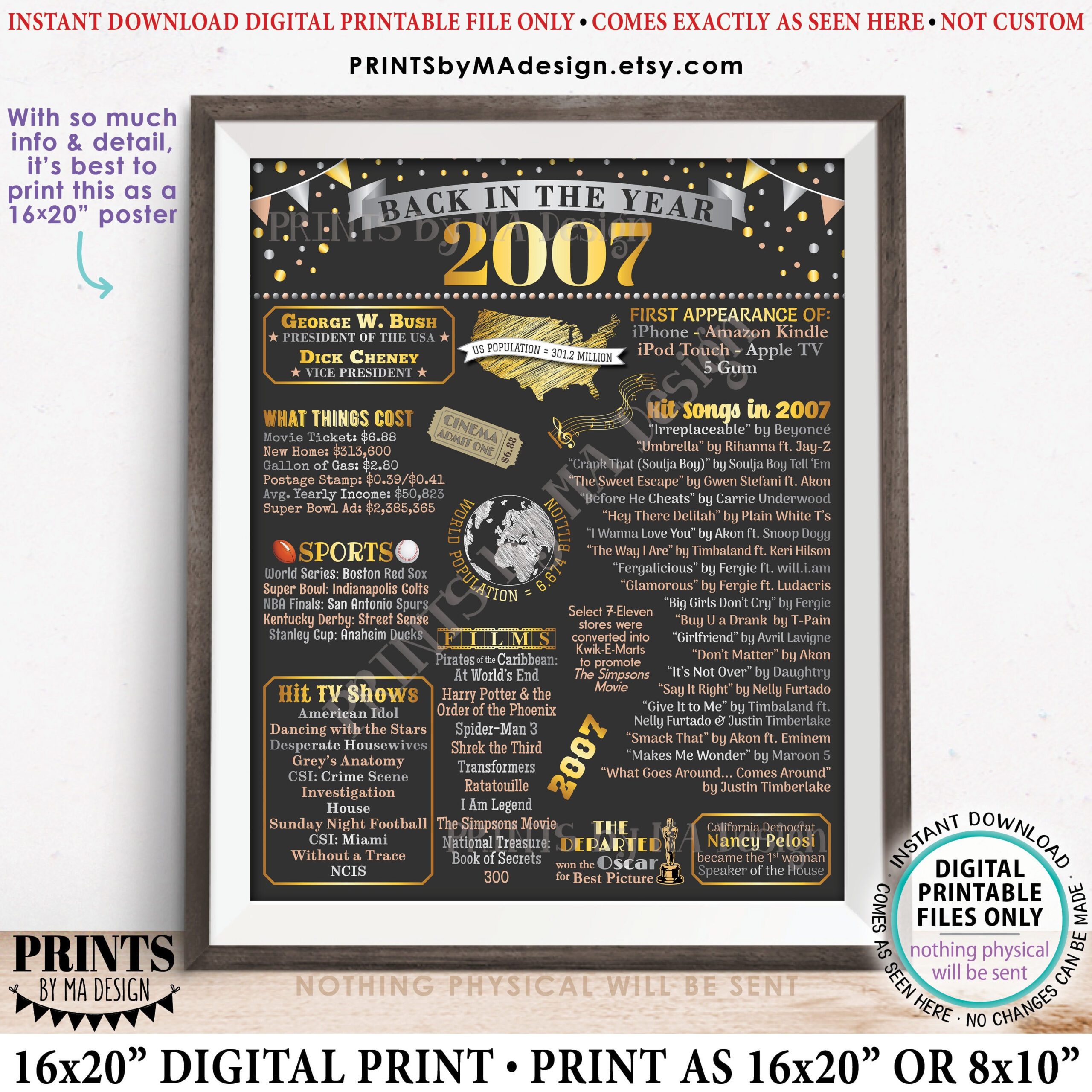 Back In The Year 2007 Poster Bord, Remember 2007 Schild within Back in 2007 Free Printable
