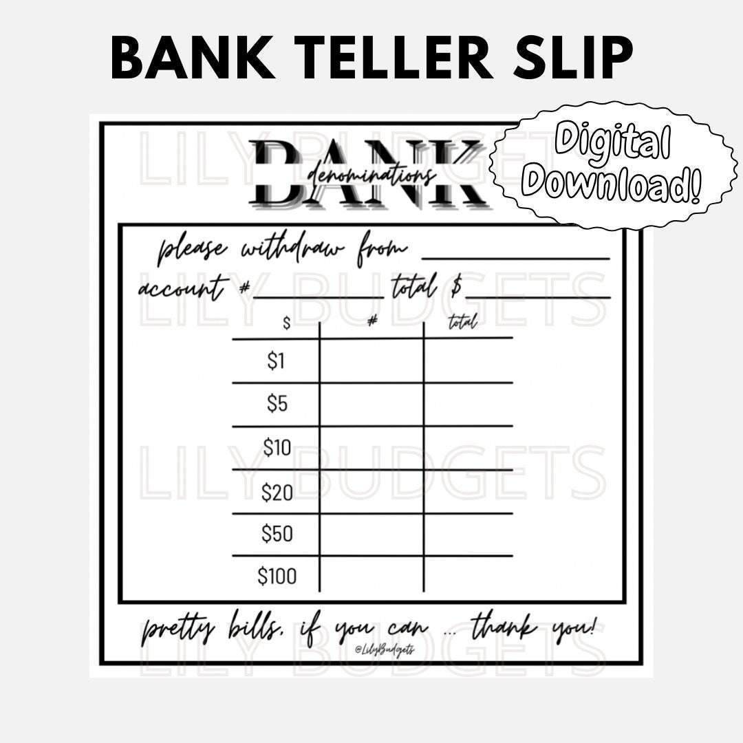 Bank Teller Slip Digital Download! | Bank Denomination Slip inside Teller Slip Printable Free