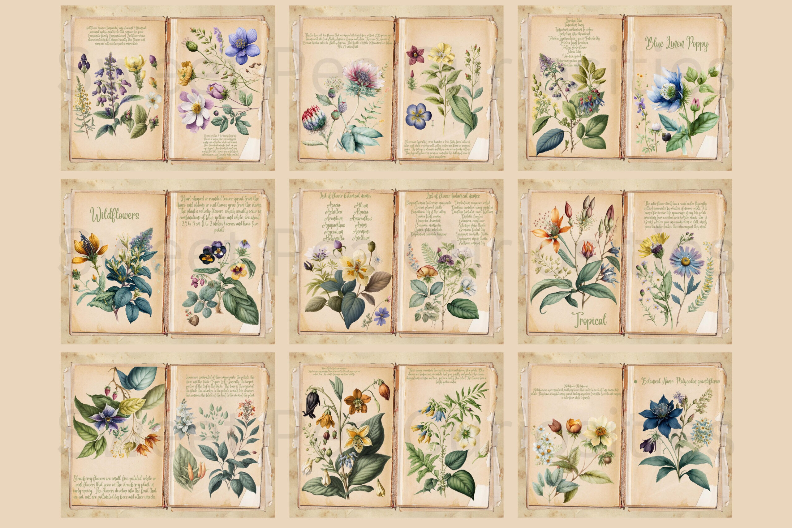 Beautiful Flower Book Pages And Papers, Junk Journal, Art regarding Edith Holden Free Printables