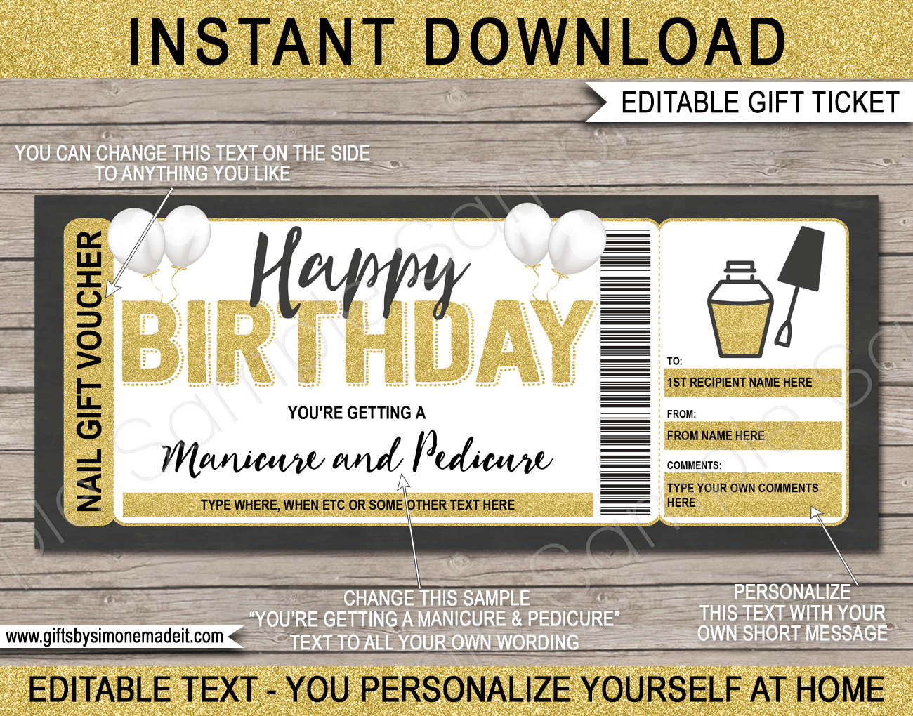 Birthday Manicure / Pedicure Gift Certificate Template inside Free Printable Manicure Gift Certificate Template