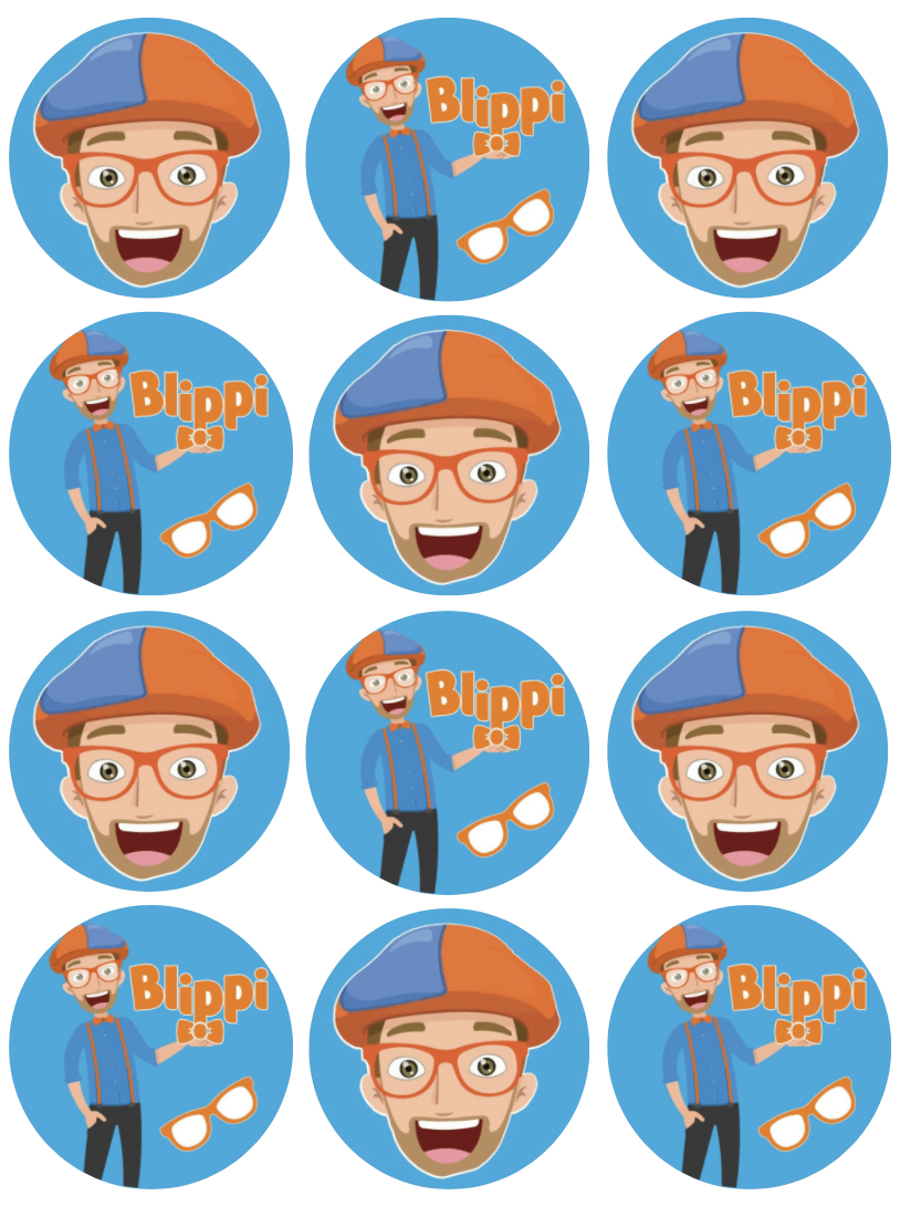 Blippi Edible Cupcake Topper 4Cm Round Uncut Images Decoration for Blippi Cake Toppers Printable