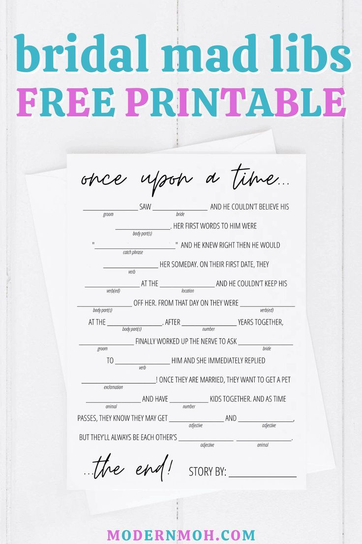 Bridal Shower Mad Libs Free Printable regarding Wedding Mad Libs Free Printable